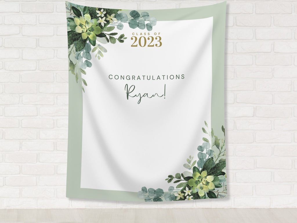 Greenery Class of 2026 Custom Graduation Party Banner Backdrop