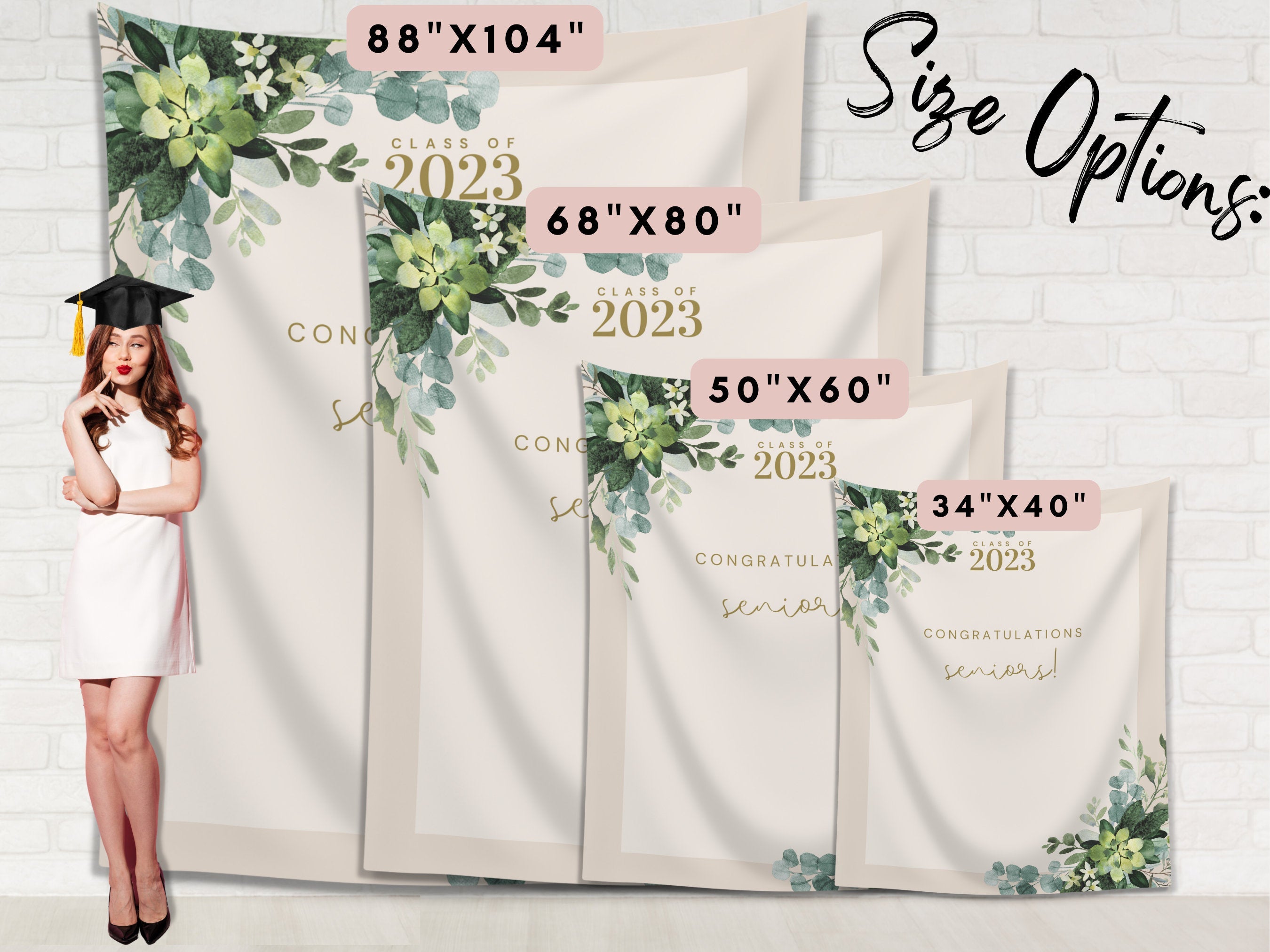 Greenery Class of 2026 Custom Graduation Party Banner Backdrop