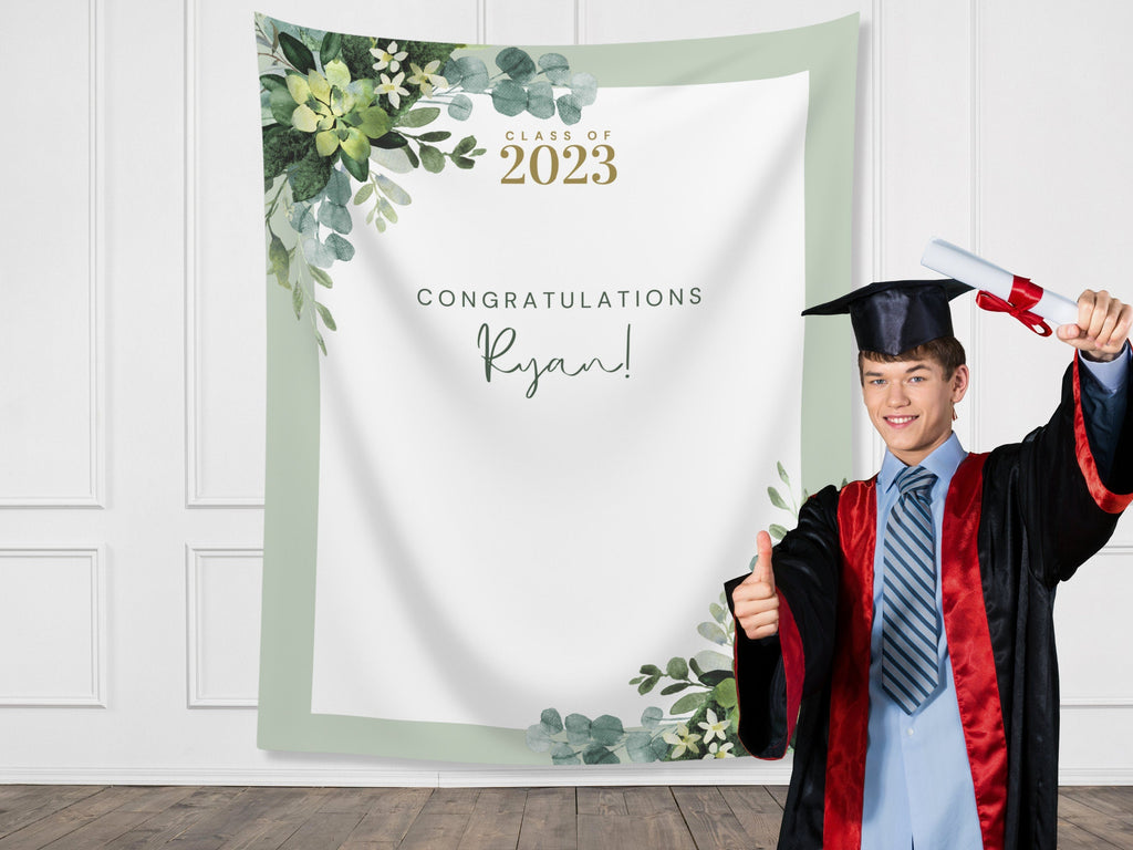 Greenery Class of 2026 Custom Graduation Party Banner Backdrop