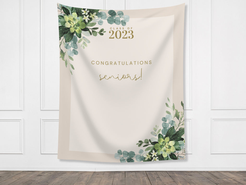 Greenery Class of 2026 Custom Graduation Party Banner Backdrop