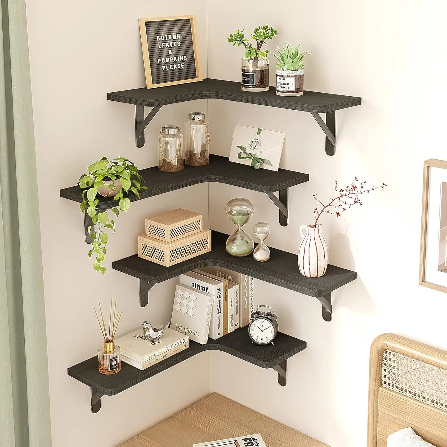 Rustic Wood Corner Shelf Set