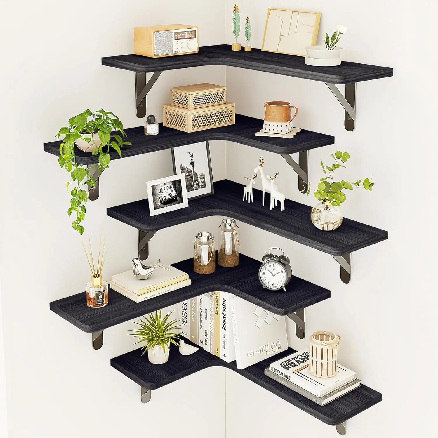 Rustic Wood Corner Shelf Set